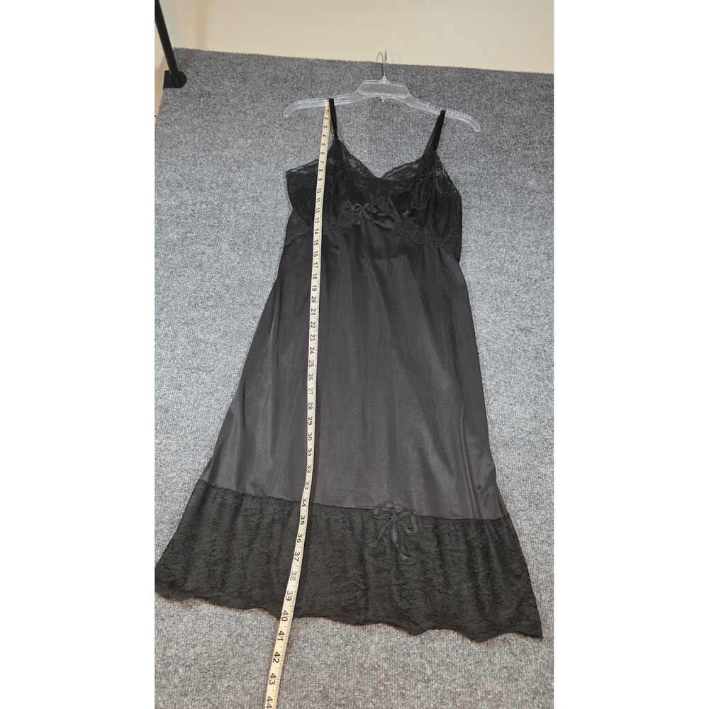 Vintage Black Lace Trim Full Slip Nightgown Adjustable Straps Bow Coquette Girl - Picture 13 of 14